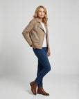 Helvano | Damen Bikerjacke aus Veloursleder in Khaki