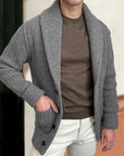 Helvano | Gerippte Strickjacke mit Schalkragen für Herren