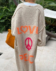 Helvano | Oversized Strickjacke mit Love-&-Peace-Motiv für Damen