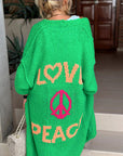 Helvano | Oversized Strickjacke mit Love-&-Peace-Motiv für Damen