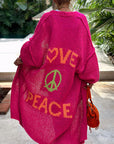 Helvano | Oversized Strickjacke mit Love-&-Peace-Motiv für Damen