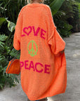 Helvano | Oversized Strickjacke mit Love-&-Peace-Motiv für Damen
