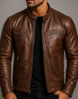 Helvano | Vintage Lederjacke mit Stehkragen für Herren