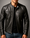 Helvano | Vintage Lederjacke mit Stehkragen für Herren