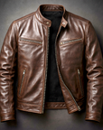 Helvano | Vintage Lederjacke mit Stehkragen für Herren