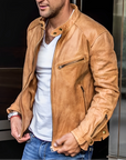 Helvano | Herren-Lederjacke mit Stehkragen, Reissverschluss