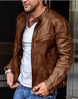 Helvano | Herren-Lederjacke mit Stehkragen, Reissverschluss