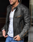 Helvano | Herren-Lederjacke mit Stehkragen, Reissverschluss