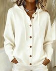 Helvano | Damen Strickjacke mit Kapuze und Knopfleiste