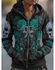 Helvano | Unisex Zip Hoodie mit Totenkopf & Rosen