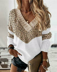 Helvano | Damen Strickpullover mit Leopardenmuster im Patchwork-Look