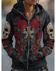 Helvano | Unisex Zip Hoodie mit Totenkopf & Rosen