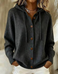 Helvano | Damen Strickjacke mit Kapuze und Knopfleiste