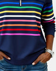 Helvano | Damen Sweatshirt mit kurzem Reissverschluss gestreift