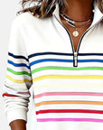 Helvano | Damen Sweatshirt mit kurzem Reissverschluss gestreift