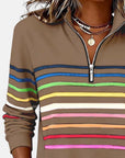 Helvano | Damen Sweatshirt mit kurzem Reissverschluss gestreift