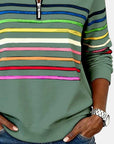Helvano | Damen Sweatshirt mit kurzem Reissverschluss gestreift