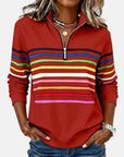 Helvano | Damen Sweatshirt mit kurzem Reissverschluss gestreift