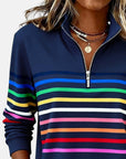 Helvano | Damen Sweatshirt mit kurzem Reissverschluss gestreift
