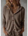 Helvano | Damen Strickjacke mit Kapuze und Knopfleiste