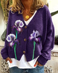 Helvano | Offene Strickjacke mit Blumenmuster für Damen