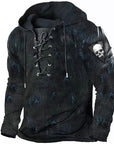 Helvano | Herren Hoodie mit Schnürung und Totenkopf-Print