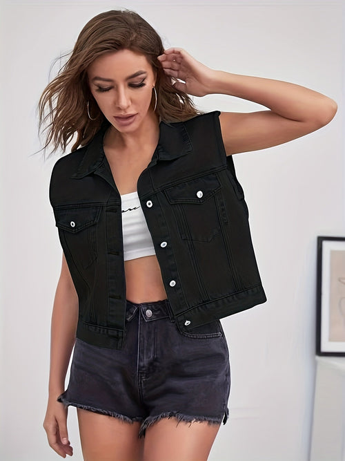 Helvano | Ärmellose Jeansjacke mit Pattentaschen für Damen