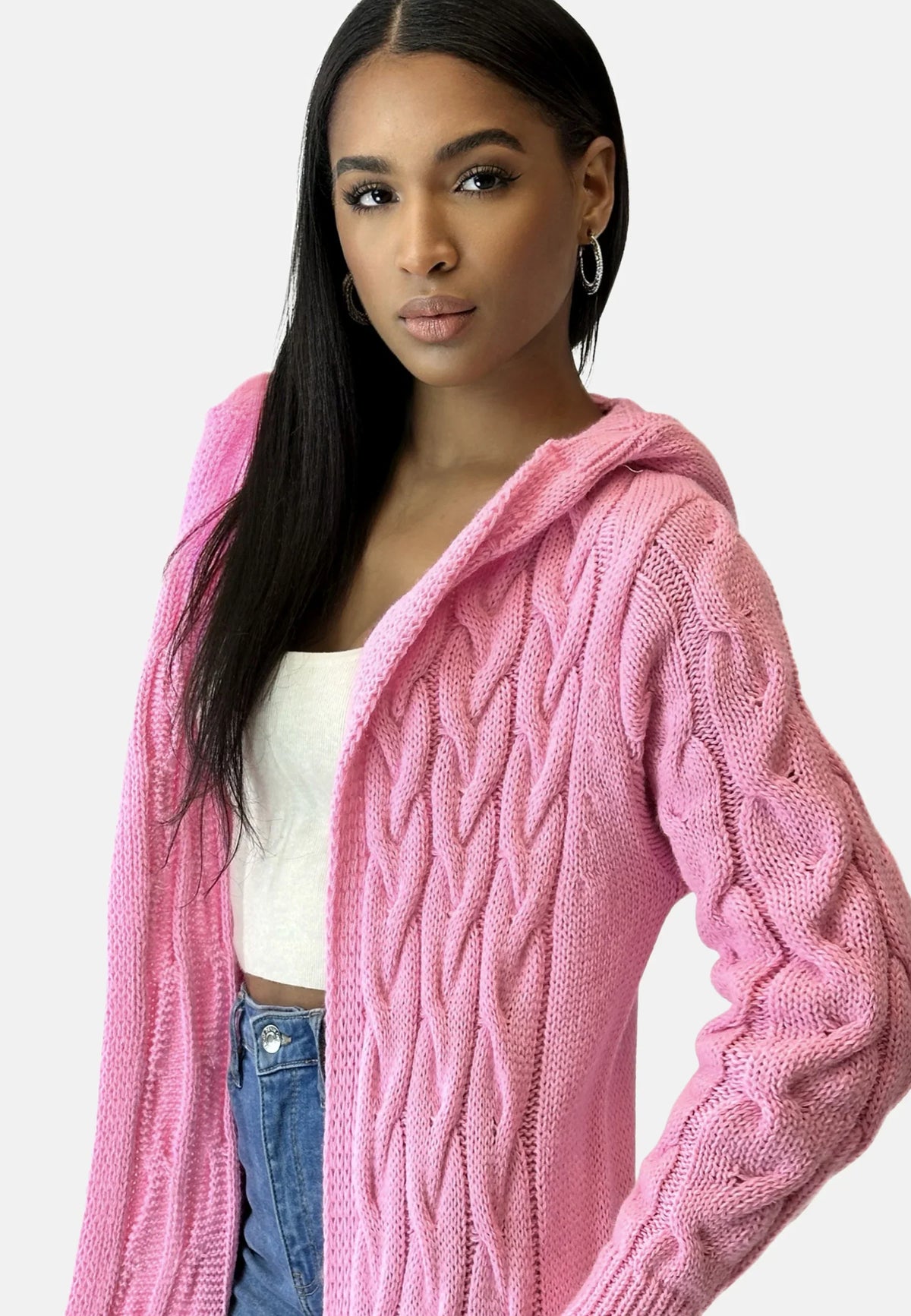 Helvano | Lange Damen-Strickjacke mit Kapuze