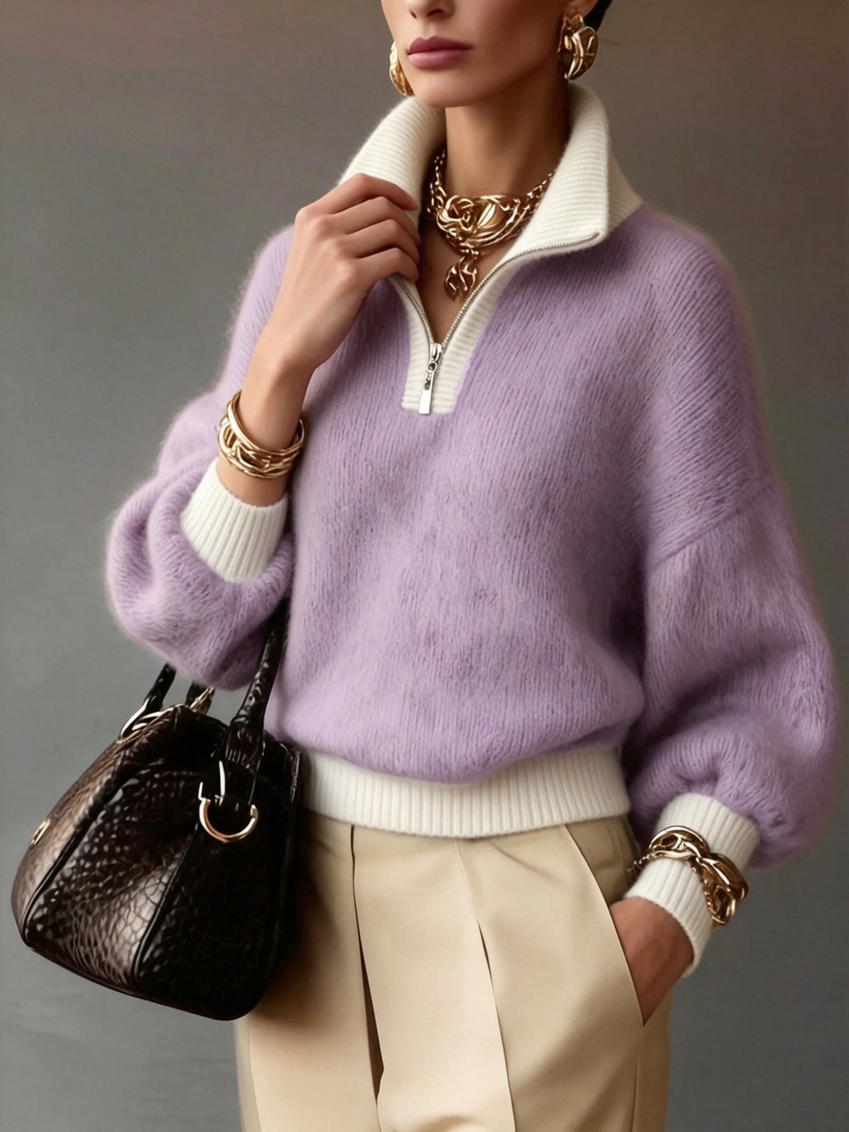 Helvano | Lockerer Half-Zip Strickpullover für Damen