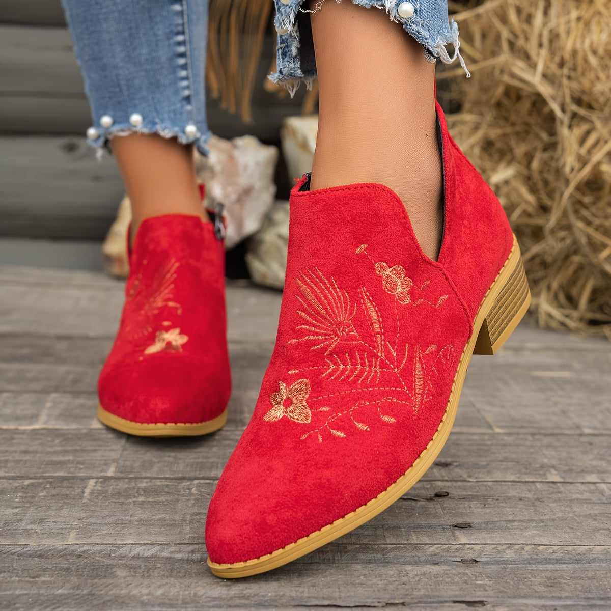 Helvano | Bestickte Stiefeletten mit niedrigem Absatz für Damen