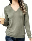 Helvano | Geripptes Feinstrickpullover mit V-Ausschnitt für Damen