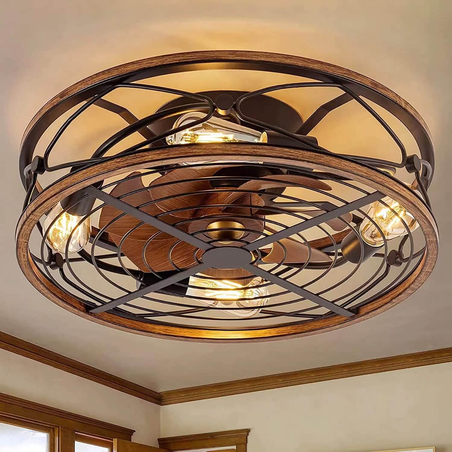 Helvano | Deckenventilator mit Licht und 4 Spots im Industrial-Stil