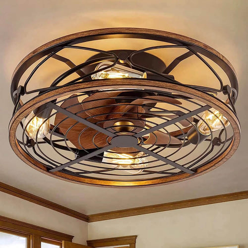 Helvano | Deckenventilator mit Licht und 4 Spots im Industrial-Stil