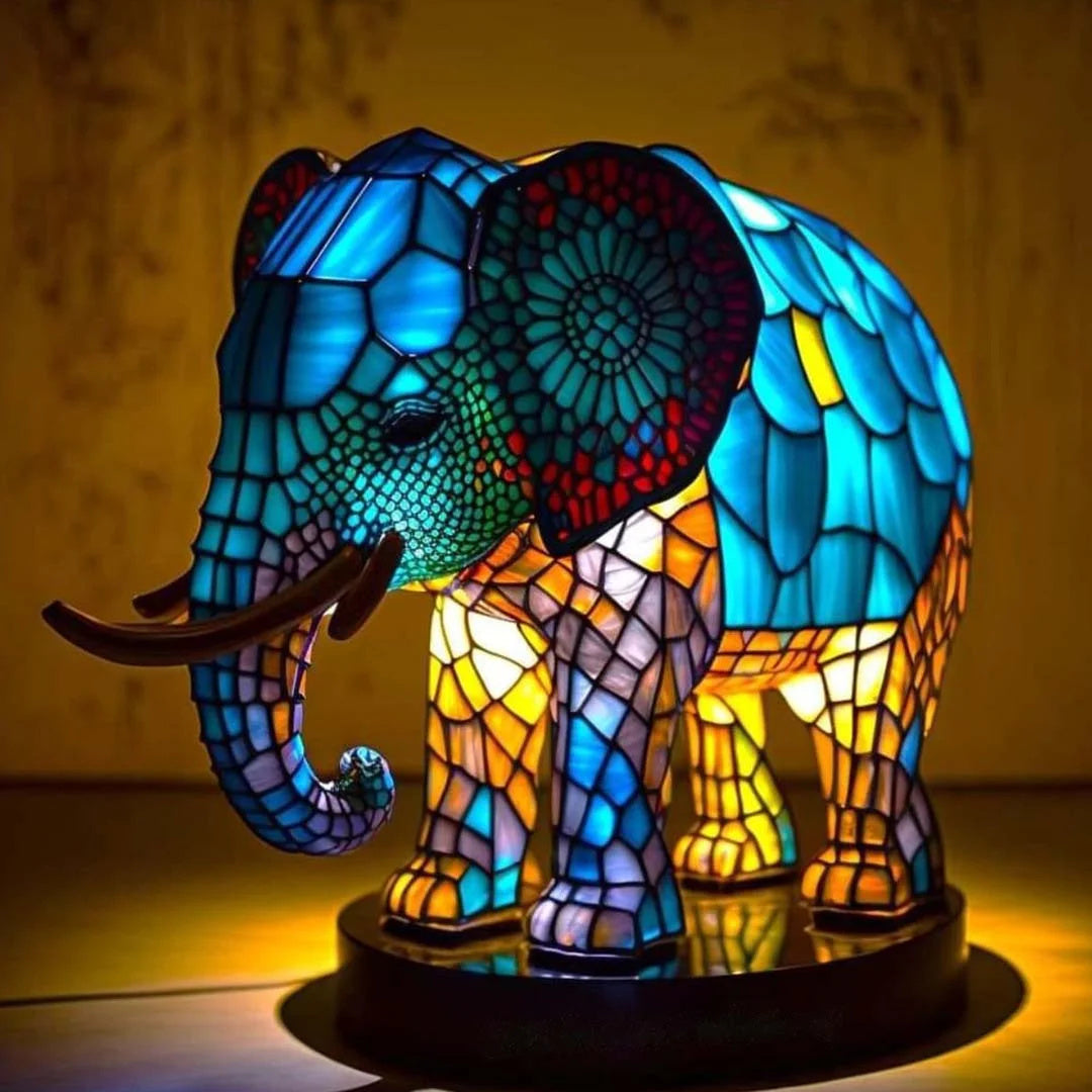 Helvano | Buntglas-Tischlampe im Tierdesign