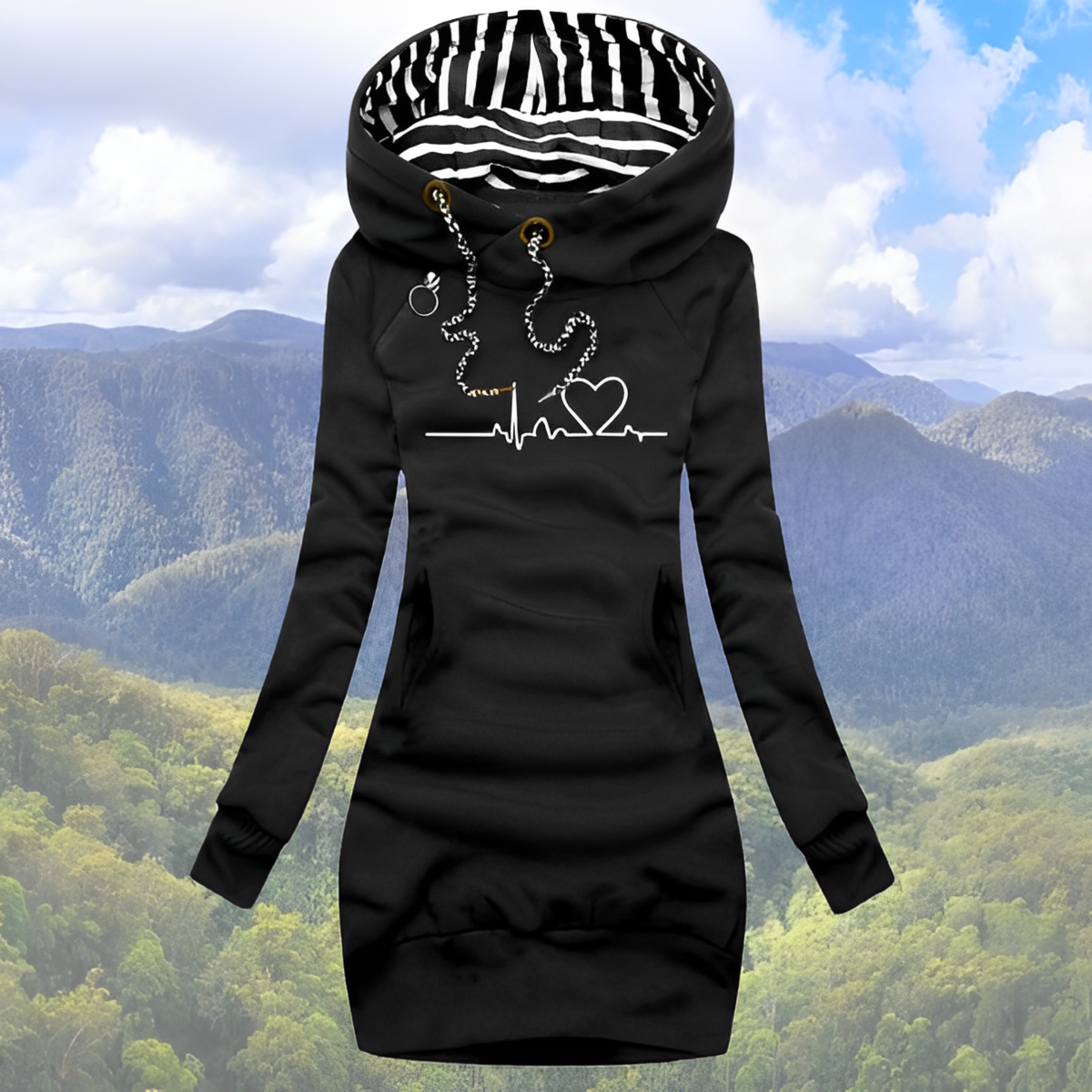 Helvano | Damen Hoodie mit Herzschlag-Print