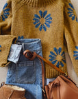 Helvano | Damen Blütenstrick-Pullover mit Stehkragen