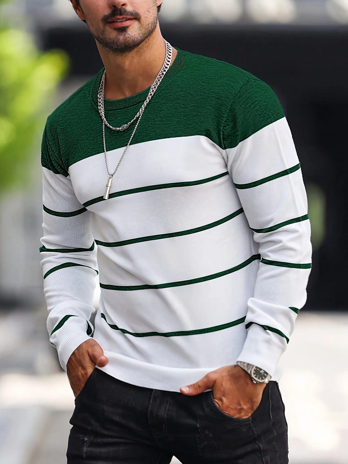 Helvano | Gestreifter Strickpullover mit Rundhals für Herren