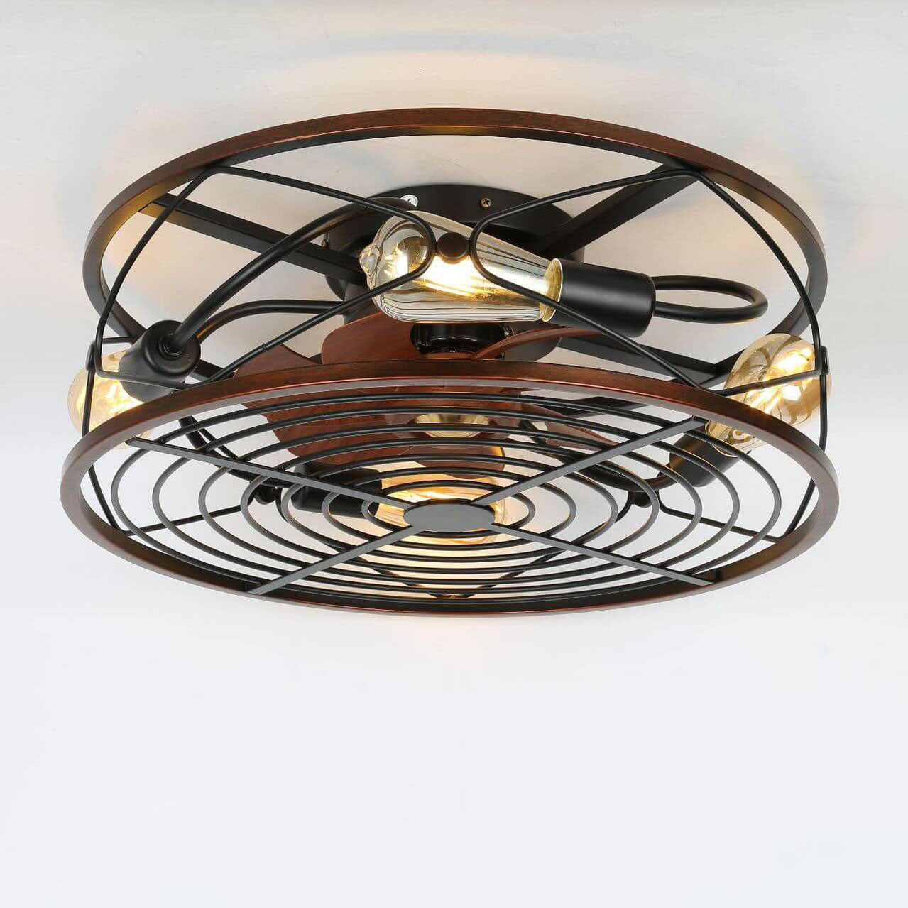 Helvano | Deckenventilator mit Licht und 4 Spots im Industrial-Stil