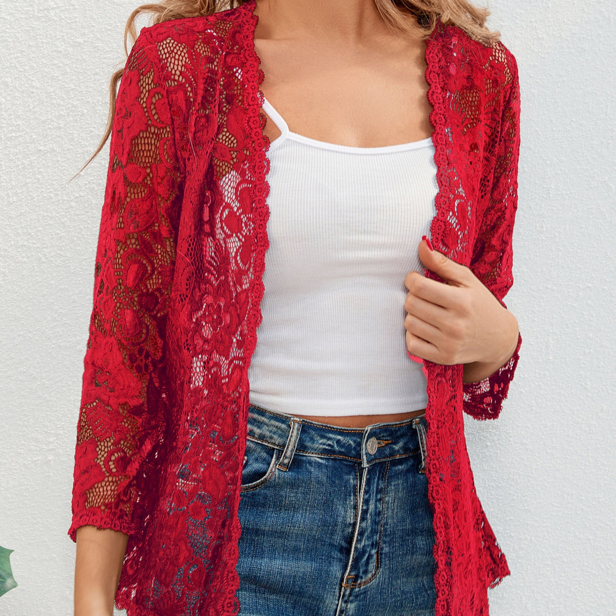 Helvano | Damen Strickjacke mit Blumen-Lochmuster