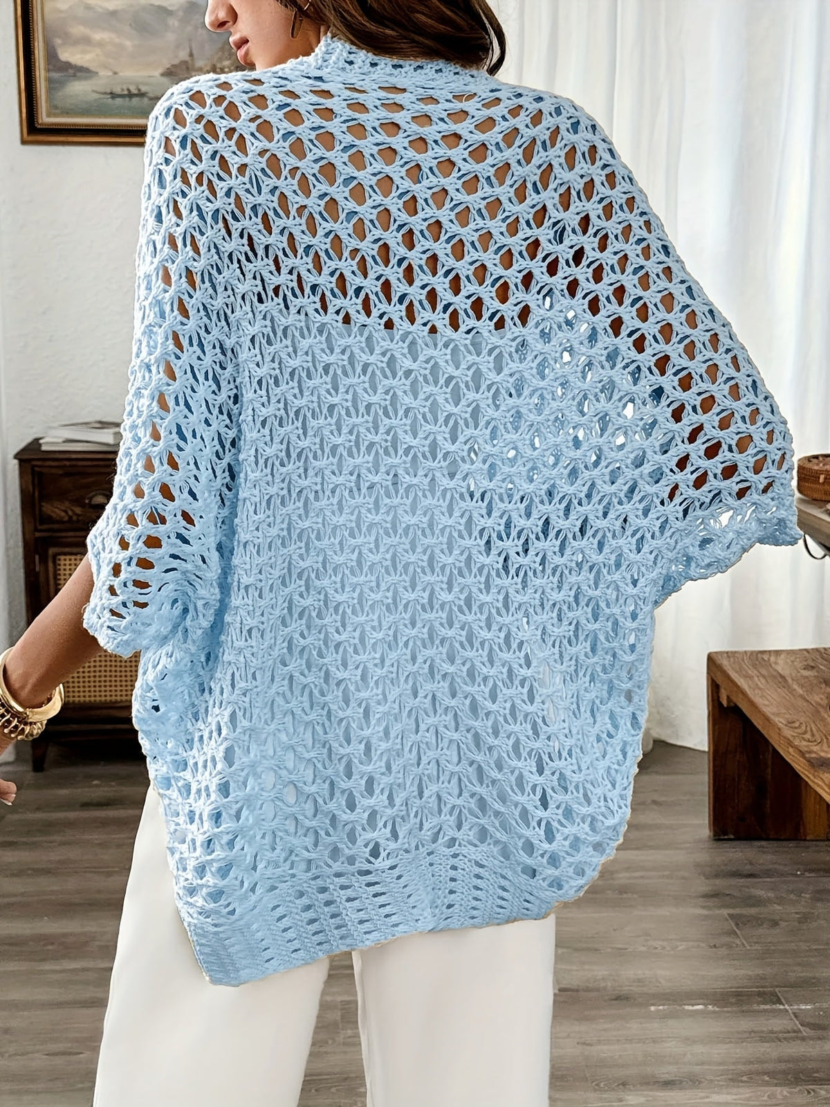 Helvano | Offene Damen-Strickjacke mit Fledermausärmeln