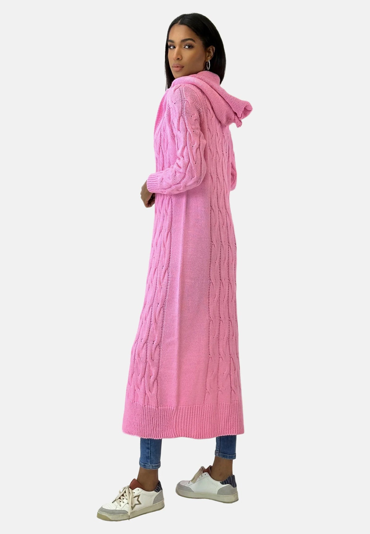 Helvano | Lange Damen-Strickjacke mit Kapuze