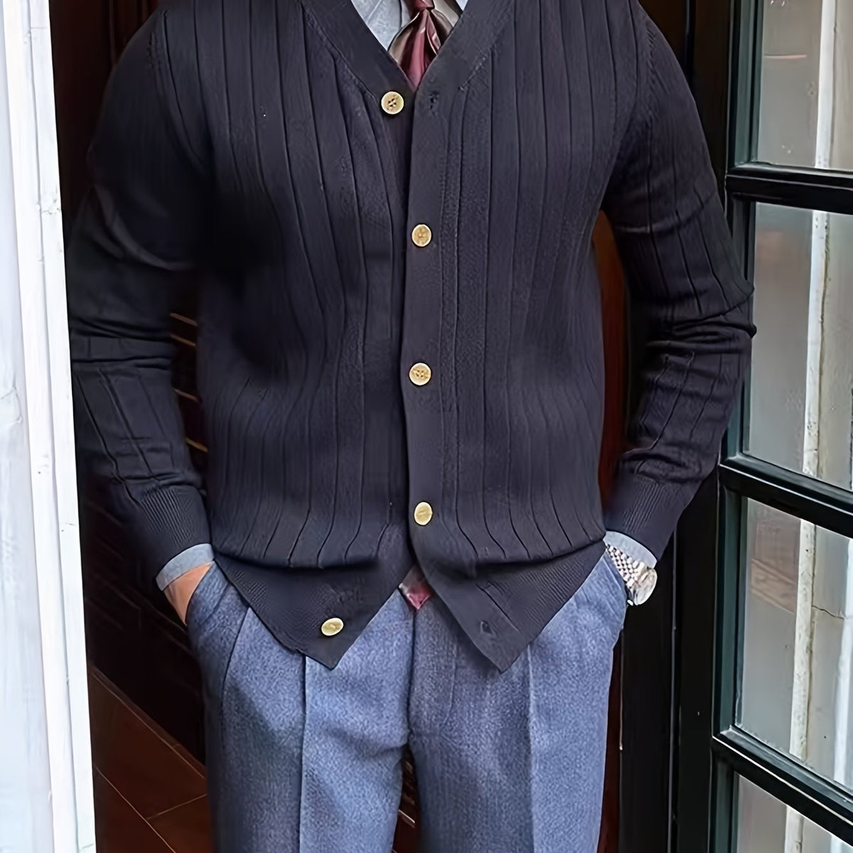 Helvano | Gerippte Strickjacke mit Knöpfen für Herren