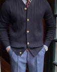 Helvano | Gerippte Strickjacke mit Knöpfen für Herren