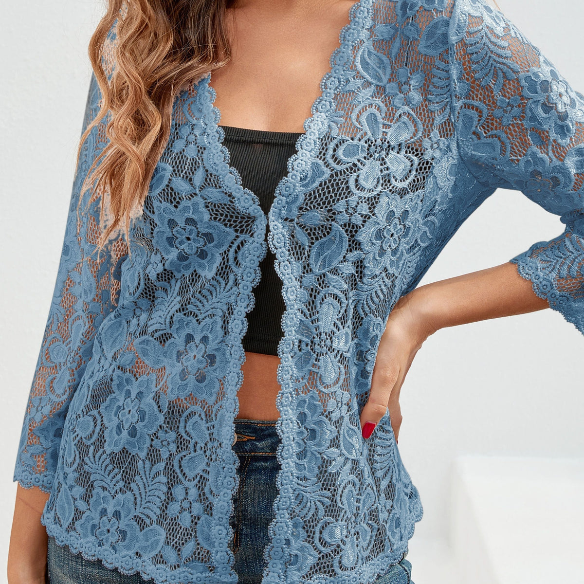 Helvano | Damen Strickjacke mit Blumen-Lochmuster