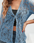 Helvano | Damen Strickjacke mit Blumen-Lochmuster
