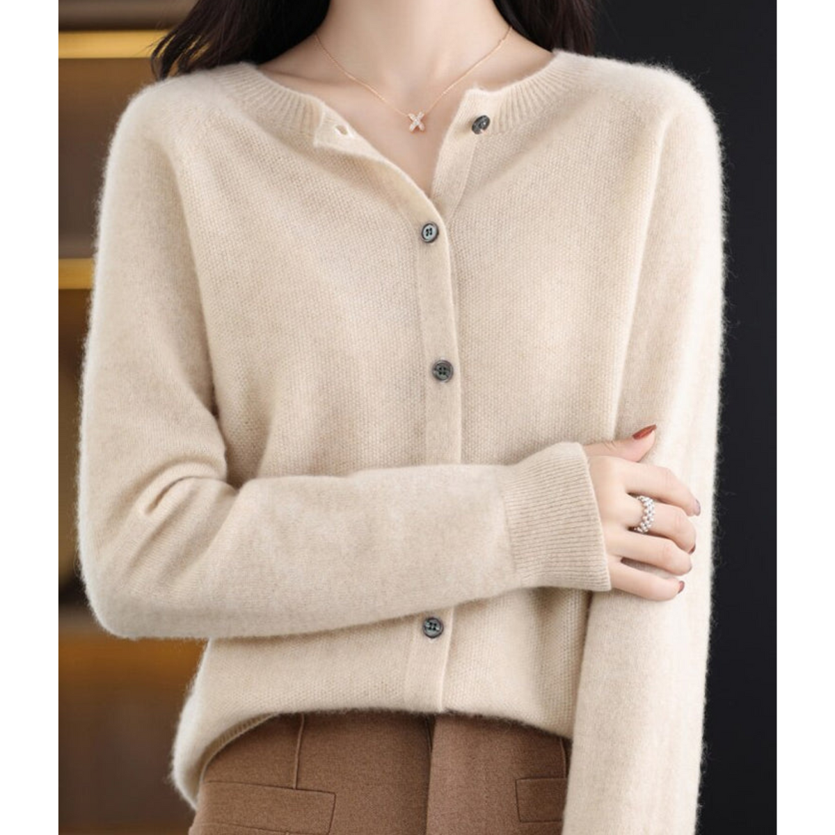 Helvano | Feinstrick-Strickjacke mit Rundhals für Damen