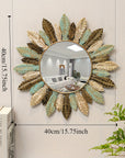 Helvano | Dekorativer Wandspiegel Sonnenschliff in Petrol & Gold