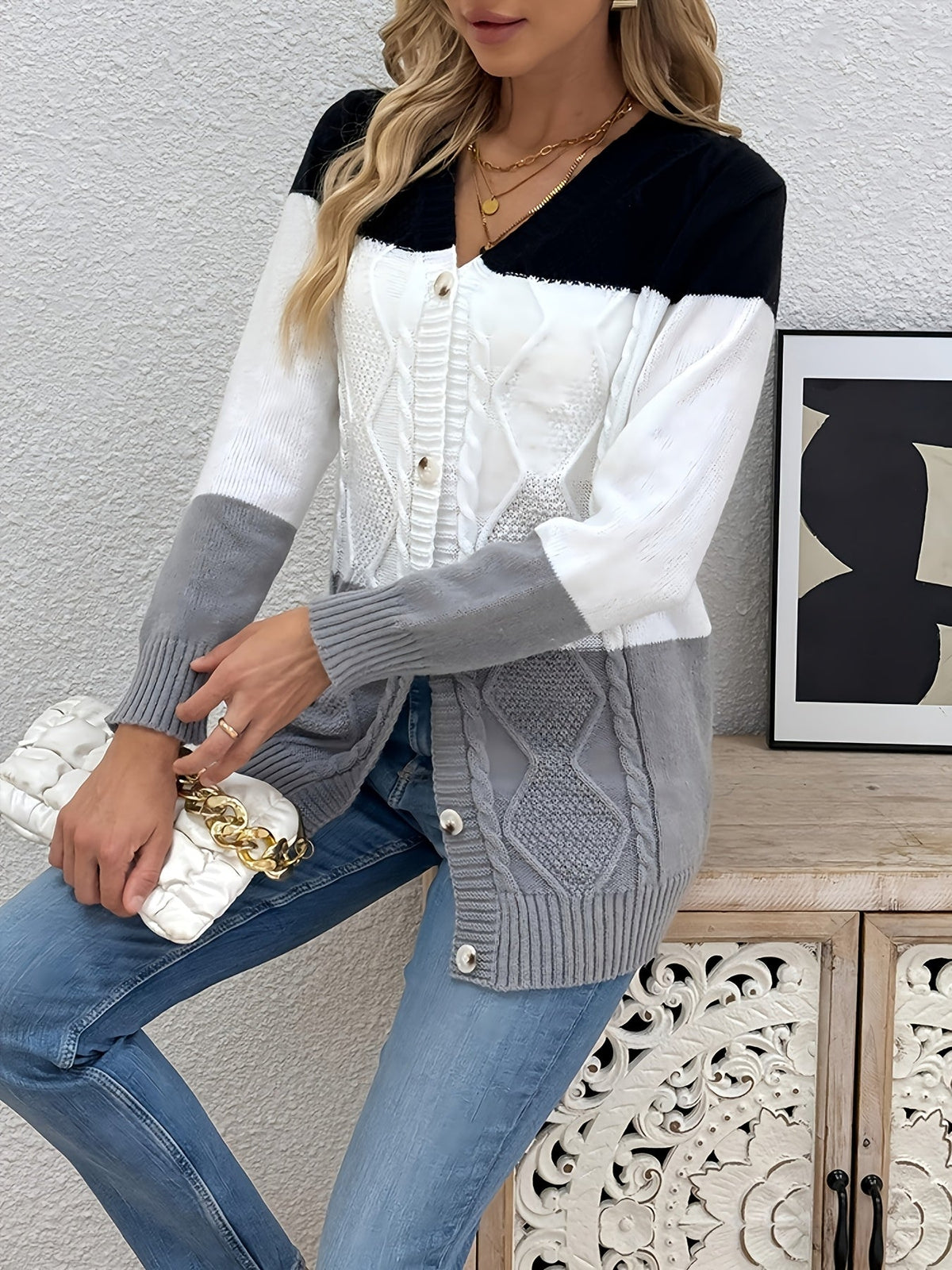 Helvano | Patchwork-Strickjacke für Damen