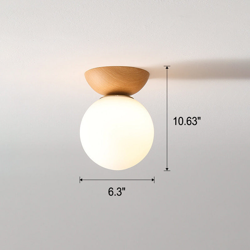 Helvano | Deckenleuchte mit Glaskugel in Holzoptik