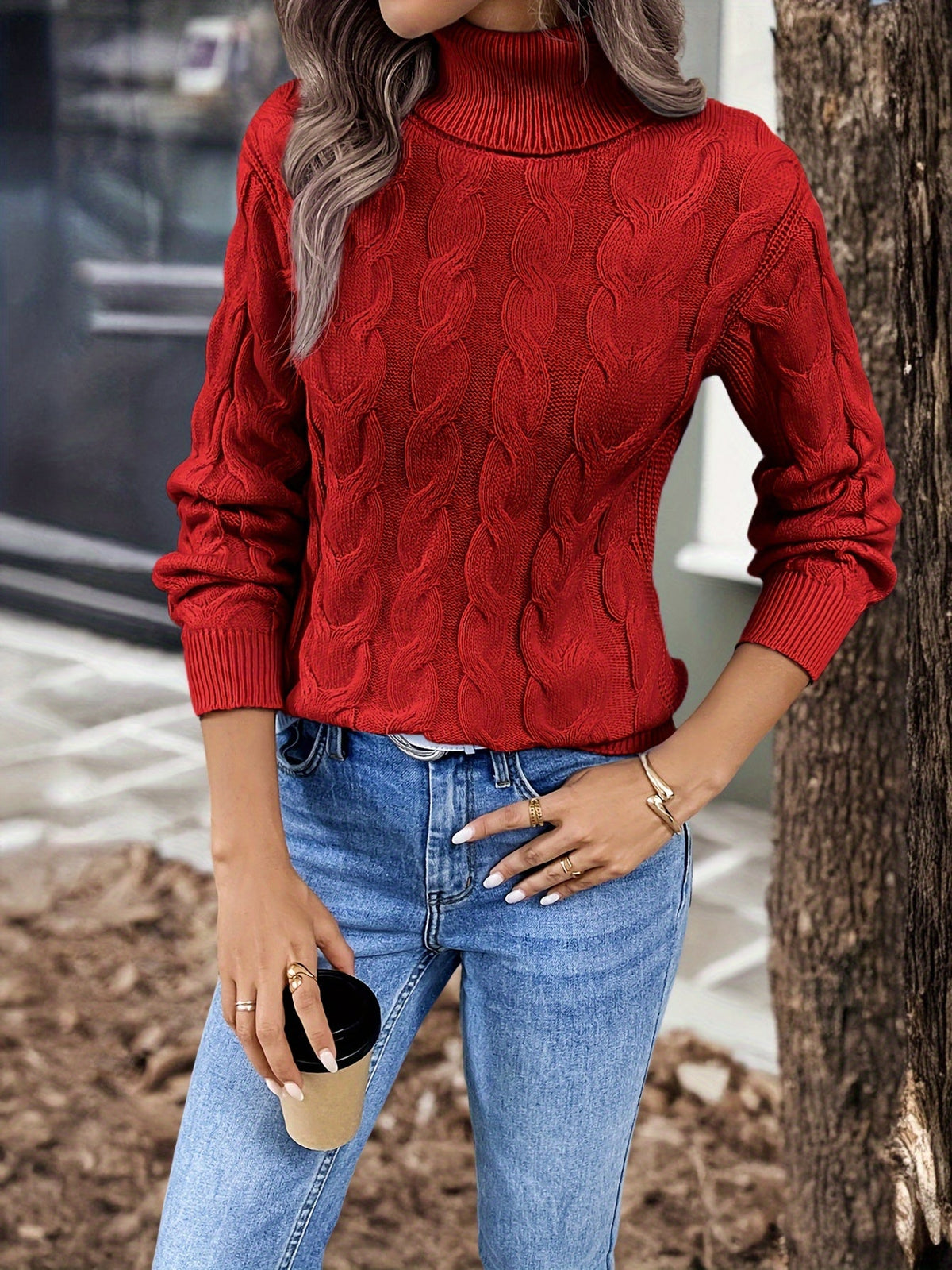 Helvano | Zopfstrick-Rollkragenpullover für Damen